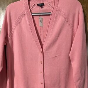 Talbots pink cardigan with open stitch detail. Size large.